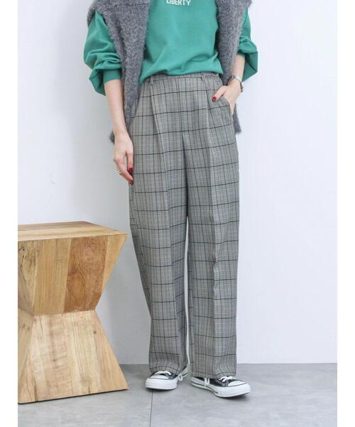 Samansa Mos2 blue（サマンサモスモスブルー）の「カチオン染めチェック柄イージーパンツ（その他パンツ・レディース・グレー/ブラウン/ネイビー/ベージュ・F）」の7枚目の写真