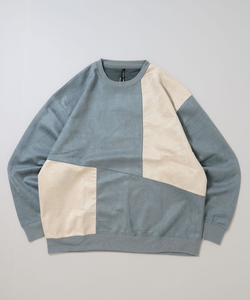 Anytime Songs(エニータイムソングス)の「faux suede switching design cutsew/スウェードタッチ 切り替えデザイン カットソー(スウェット・メンズ・ブラック/グレイッシュベージュ/サックスブルー/オフホワイト/チャコールグレー・M/L/XL)」の5枚目の写真