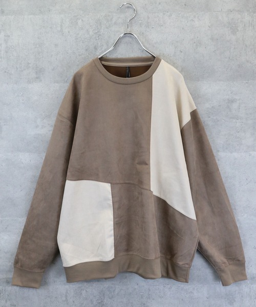 Anytime Songs(エニータイムソングス)の「faux suede switching design cutsew/スウェードタッチ 切り替えデザイン カットソー(スウェット・メンズ・ブラック/グレイッシュベージュ/サックスブルー/オフホワイト/チャコールグレー・M/L/XL)」の14枚目の写真