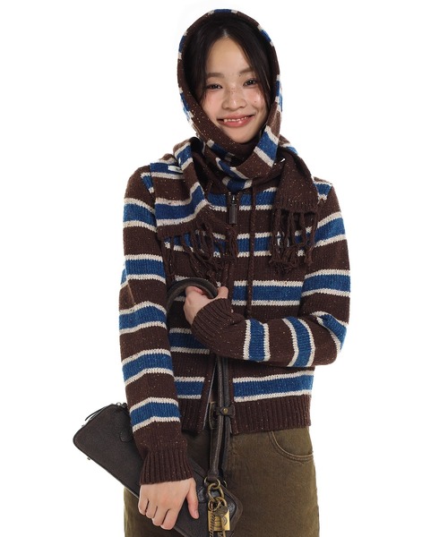 Moromoro2 ストライプニットカーディガン セーター　KS0670 ストライプニットカーディガン KS0670【Moromoro2】【2024AW】（ニット