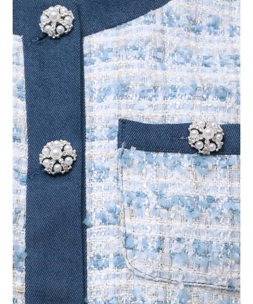 CALNAMUR(カルナムール)の「TWEED×DENIM BLOCKING JACKET/ツイード×デニムブロッキングジャケット【セットアップ着用可】(ノーカラージャケット・レディース・ブルー/ブラック/ホワイト・FREE)」の17枚目の写真