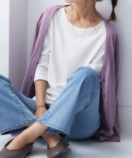 nissen(ニッセン)の「UVカット綿100%フライス素材クルーネック長袖Tシャツ(Tシャツ/カットソー・レディース・グリーン/グリーン系その他/ブルー/ブラック/オフホワイト/チャコール・S/M/LL/L/3L)」の11枚目の写真