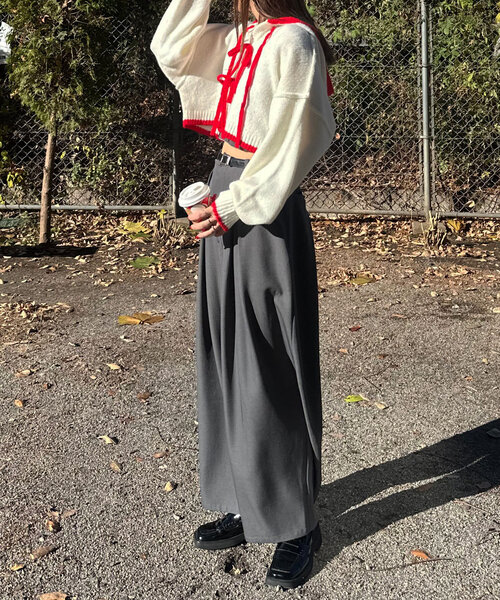 CIAOPANIC(チャオパニック)の「配色リボンニットフーディー(ニット/セーター・レディース・ベージュ/レッド/ブラウン/ブルー/オフホワイト/グレー・ONE SIZE)」の8枚目の写真