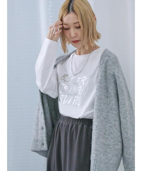 Samansa Mos2 blue(サマンサモスモスブルー)の「◎発泡プリントロゴロンT(Tシャツ/カットソー・レディース・オフホワイト/ネイビー/ブラック・F)」の21枚目の写真