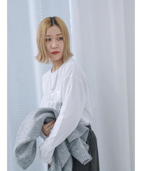 Samansa Mos2 blue(サマンサモスモスブルー)の「◎発泡プリントロゴロンT(Tシャツ/カットソー・レディース・オフホワイト/ネイビー/ブラック・F)」の22枚目の写真