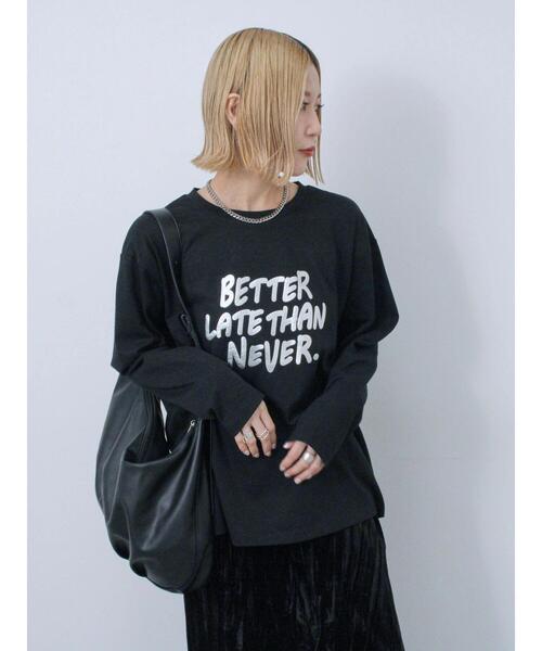 Samansa Mos2 blue(サマンサモスモスブルー)の「◎発泡プリントロゴロンT(Tシャツ/カットソー・レディース・オフホワイト/ネイビー/ブラック・F)」の13枚目の写真