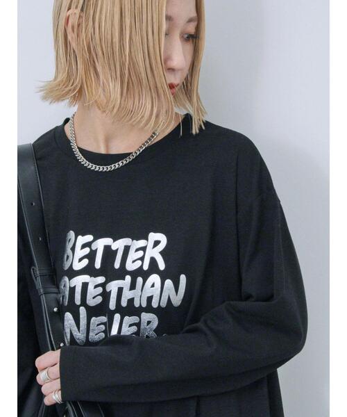 Samansa Mos2 blue(サマンサモスモスブルー)の「◎発泡プリントロゴロンT(Tシャツ/カットソー・レディース・オフホワイト/ネイビー/ブラック・F)」の14枚目の写真