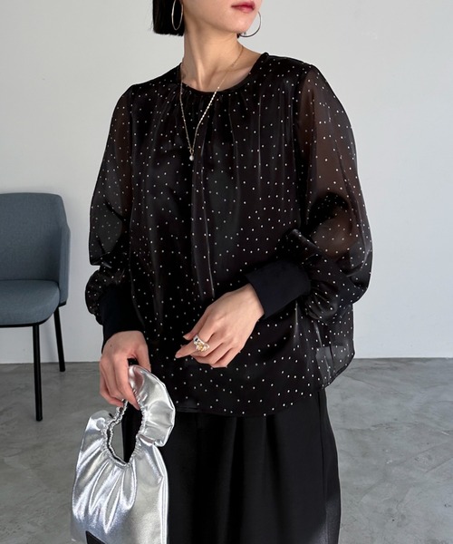 ドゥ アルシーヴ DOUX ARCHIVES ソフトオーガンジーシアーショートシャツ （BLK） ソフトオーガンジーシアーショートシャツ(F GRAY): トップス