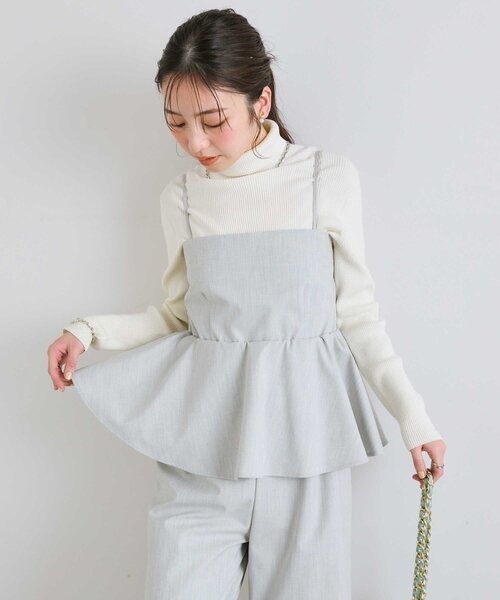 La boutique BonBon(ラブティックボンボン)の「【脚長見え】ベアトップオールインワン(サロペット/オーバーオール・レディース・ネイビー/ライトグレー・36/38)」の6枚目の写真