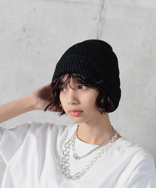 PAGEBOY（ページボーイ）の「ラメペーパービーニー（ニットキャップ/ビーニー・レディース・ブラック/ライトベージュ・FREE）」の11枚目の写真