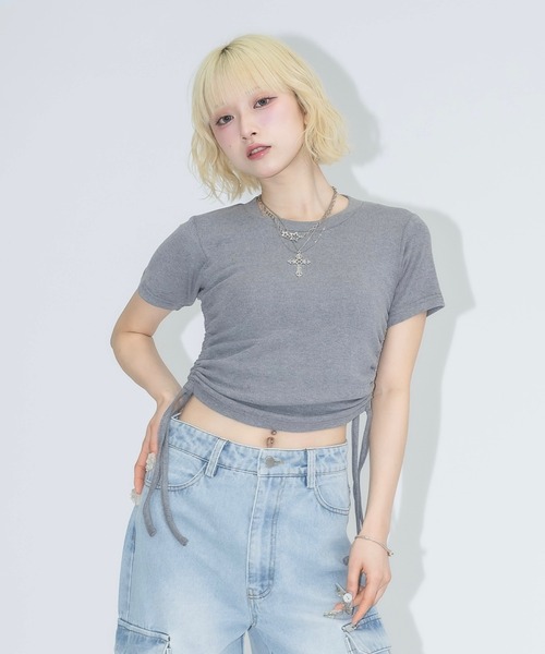 ★minagram★ メルコ レイヤードシャーリングTシャツ シャーリングリブT（Tシャツ/カットソー）｜17HR