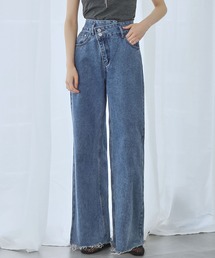 Ampirula（アンピルーラ）の「フロントアシンメトリーハイウエストワイドデニムパンツ（デニムパンツ）」