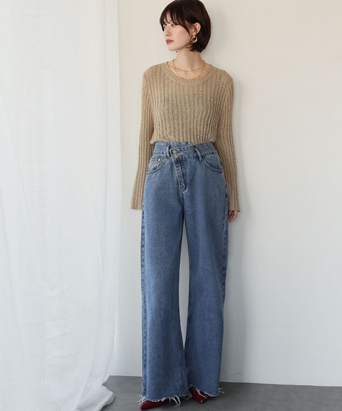 Ampirula(アンピルーラ)の「フロントアシンメトリーハイウエストワイドデニムパンツ(デニムパンツ・レディース・ブラック/ブルー・FREE)」の9枚目の写真