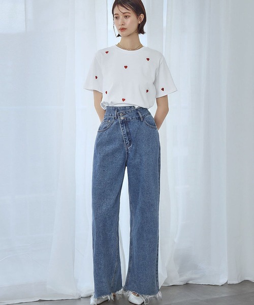 Ampirula(アンピルーラ)の「フロントアシンメトリーハイウエストワイドデニムパンツ(デニムパンツ・レディース・ブラック/ブルー・FREE)」の10枚目の写真