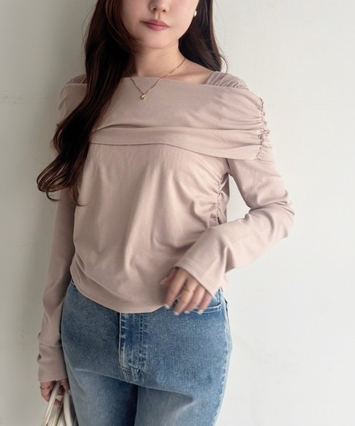 one after another NICE CLAUP(ワンアフターアナザーナイスクラップ)の「オフショルカットトップス【ブラ紐隠し】(Tシャツ/カットソー・レディース・杢グレー/ミント/オフホワイト/ベージュ・FREE)」の22枚目の写真