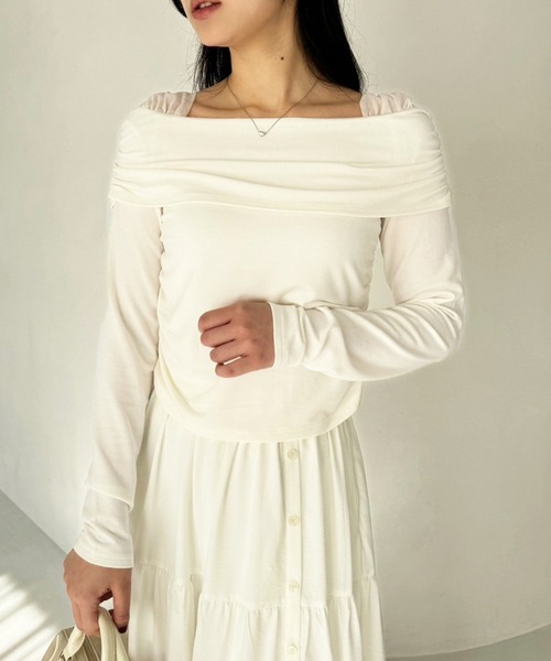 one after another NICE CLAUP(ワンアフターアナザーナイスクラップ)の「オフショルカットトップス【ブラ紐隠し】(Tシャツ/カットソー・レディース・杢グレー/ミント/オフホワイト/ベージュ・FREE)」の20枚目の写真