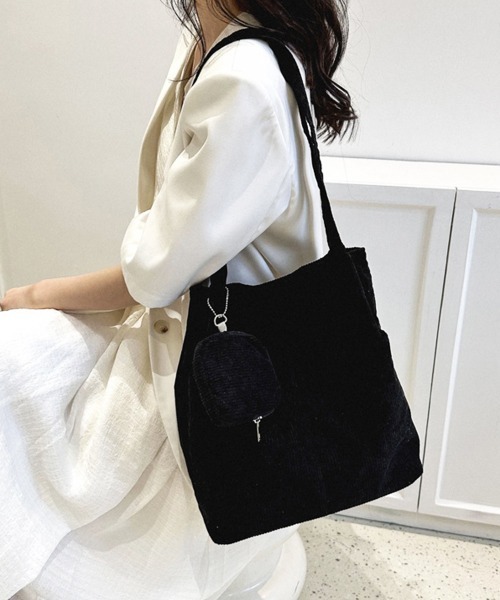 セール】ポーチ付きコーデュロイトートバッグ大容量（トートバッグ