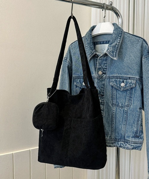 セール】ポーチ付きコーデュロイトートバッグ大容量（トートバッグ