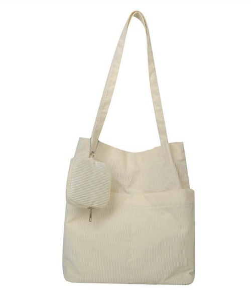 セール】ポーチ付きコーデュロイトートバッグ大容量（トートバッグ