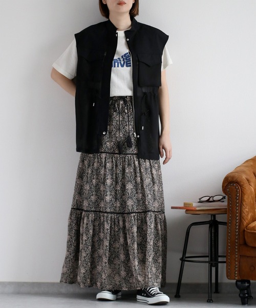 cepo（セポ）の「ヴィンテージモチーフティアードスカート（スカート・レディース・グレー/ベージュ/ブラック・M）」の2枚目の写真