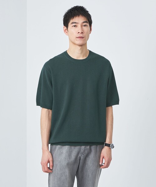 green label relaxing（グリーンレーベルリラクシング）の「ペーパー ハーフミラノ ニット クルーネック 半袖Ｔシャツ（Tシャツ/カットソー・メンズ・ダークグリーン/ライトグレー/ブラック・S/M/L/XL）」の3枚目の写真