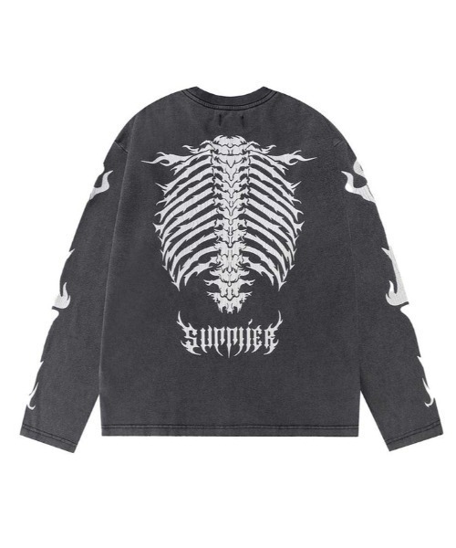 SUPPLIER(サプライヤー)の「SUPPLIER/サプライヤー/Fire Bones Long Sleeve Tee(Tシャツ/カットソー・メンズ・ブラック/ベージュ・L/M/XL)」の2枚目の写真