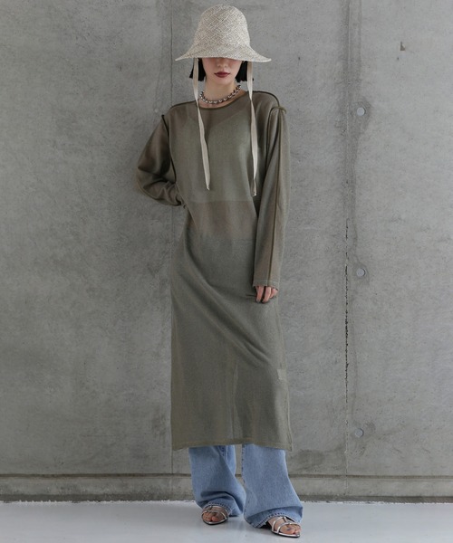 CHIGNON(シニヨン)の「(CHIGNON)メッシュパイピングワンピース(ワンピース・レディース・ブラック/カーキ・ONE SIZE)」の1枚目の写真