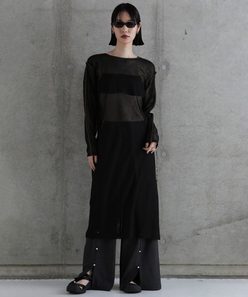 CHIGNON(シニヨン)の「(CHIGNON)メッシュパイピングワンピース(ワンピース・レディース・ブラック/カーキ・ONE SIZE)」の2枚目の写真