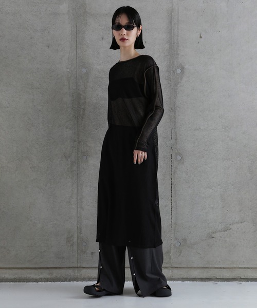 CHIGNON(シニヨン)の「(CHIGNON)メッシュパイピングワンピース(ワンピース・レディース・ブラック/カーキ・ONE SIZE)」の3枚目の写真