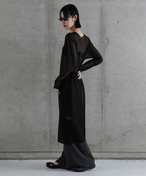 CHIGNON(シニヨン)の「(CHIGNON)メッシュパイピングワンピース(ワンピース・レディース・ブラック/カーキ・ONE SIZE)」の4枚目の写真