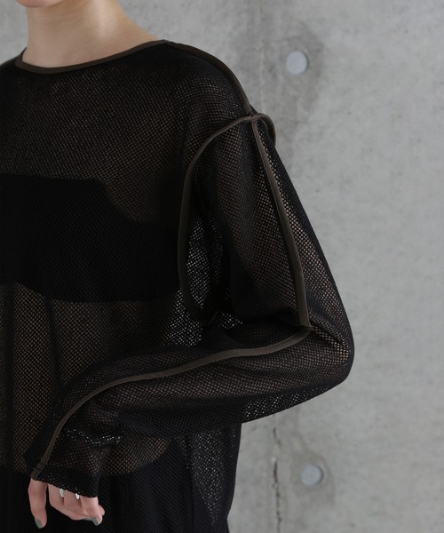 CHIGNON(シニヨン)の「(CHIGNON)メッシュパイピングワンピース(ワンピース・レディース・ブラック/カーキ・ONE SIZE)」の7枚目の写真