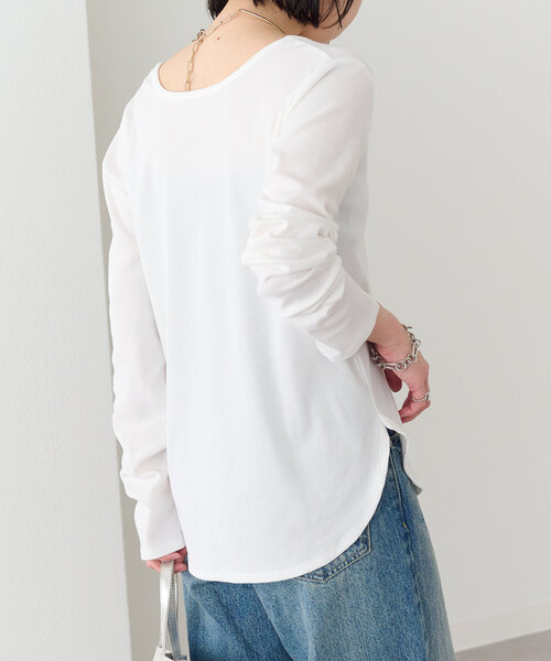 Omekashi（オメカシ）の「ヘンリーネックリブロンT（Tシャツ/カットソー・レディース・パープル/ブラック/オフホワイト/ライム・FREE）」の8枚目の写真