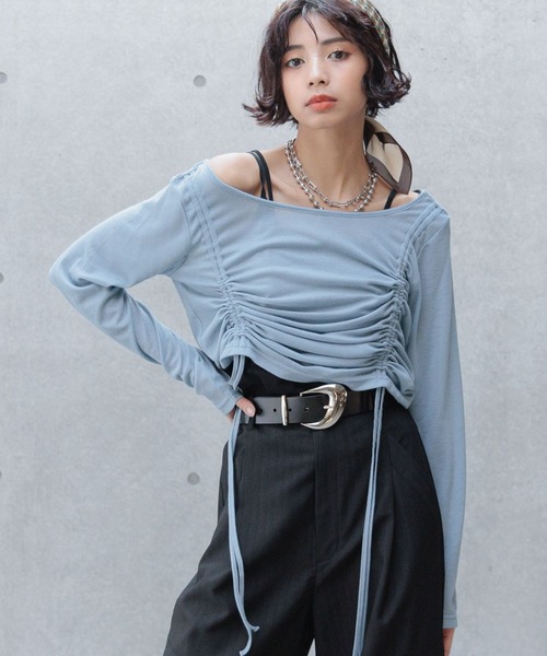 PAGEBOY（ページボーイ）の「ドロストシャーリングセット（Tシャツ/カットソー・レディース・ブラック/オフホワイト/グレー系その他/ブルー系その他・FREE）」の4枚目の写真