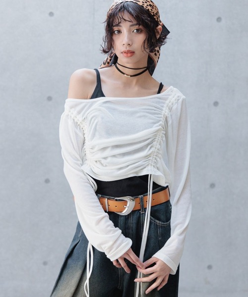 PAGEBOY（ページボーイ）の「ドロストシャーリングセット（Tシャツ/カットソー・レディース・ブラック/オフホワイト/グレー系その他/ブルー系その他・FREE）」の2枚目の写真