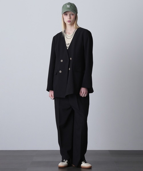 ROSE BUD（ローズバッド）の「ノーカラーダブルジャケット（ノーカラージャケット・レディース・ブラウン/ブラック・S/M）」の3枚目の写真