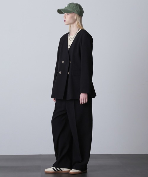 ROSE BUD（ローズバッド）の「ノーカラーダブルジャケット（ノーカラージャケット・レディース・ブラウン/ブラック・S/M）」の4枚目の写真