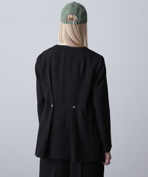 ROSE BUD（ローズバッド）の「ノーカラーダブルジャケット（ノーカラージャケット・レディース・ブラウン/ブラック・S/M）」の7枚目の写真