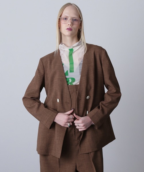 ROSE BUD（ローズバッド）の「ノーカラーダブルジャケット（ノーカラージャケット・レディース・ブラウン/ブラック・S/M）」の19枚目の写真