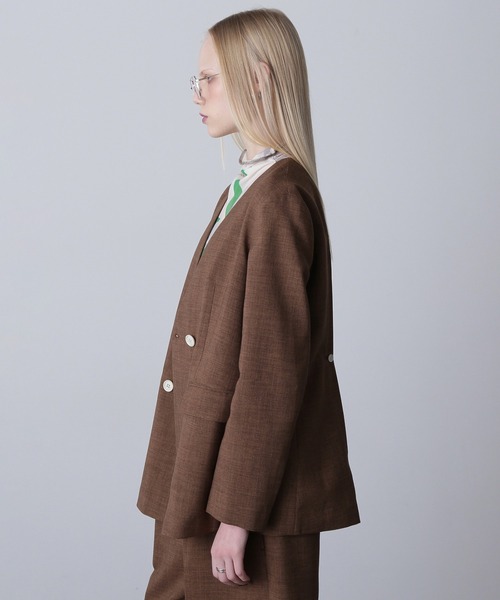 ROSE BUD（ローズバッド）の「ノーカラーダブルジャケット（ノーカラージャケット・レディース・ブラウン/ブラック・S/M）」の20枚目の写真