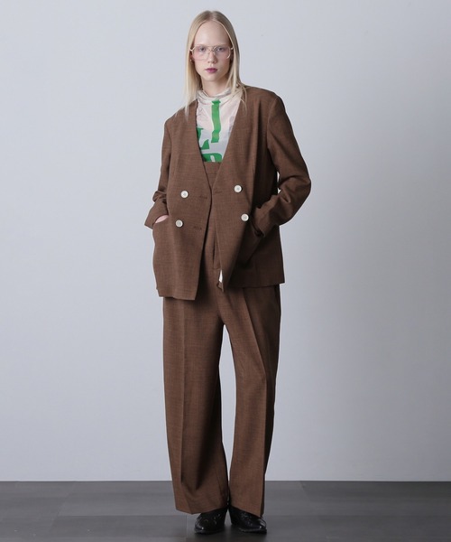 ROSE BUD（ローズバッド）の「ノーカラーダブルジャケット（ノーカラージャケット・レディース・ブラウン/ブラック・S/M）」の15枚目の写真