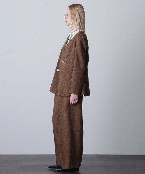 ROSE BUD（ローズバッド）の「ノーカラーダブルジャケット（ノーカラージャケット・レディース・ブラウン/ブラック・S/M）」の16枚目の写真