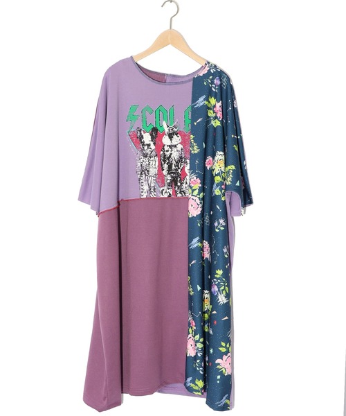 エスニック♥渋めパッチワーク貫頭衣ワンピース 赤い水玉パッチワーク レース襟不規則なカット ルーズ ベスト