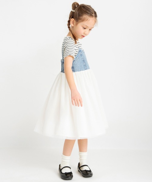 BRANSHES（ブランシェス）の「【プチレディ】チュール切替ジャンパースカート（ジャンパースカート・キッズ・チャコールグレー/ブルー・100/110/120/130/140/150）」の2枚目の写真