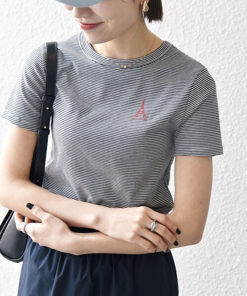 SHIPS for women / シップスウィメン 【SHIPS any別注】PETIT BATEAU: ロゴ プリント コンパクト ボーダー TEE 25SS SHIPS any別注】PETIT BATEAU: ロゴ プリント コンパクト