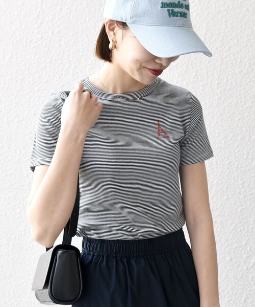 SHIPS for women / シップスウィメン 【SHIPS any別注】PETIT BATEAU: ロゴ プリント コンパクト ボーダー TEE 25SS SHIPS any別注】PETIT BATEAU: ロゴ プリント コンパクト