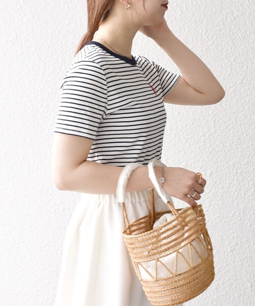 SHIPS for women / シップスウィメン 【SHIPS any別注】PETIT BATEAU: ロゴ プリント コンパクト ボーダー TEE 25SS SHIPS any別注】PETIT BATEAU: ロゴ プリント コンパクト TEE