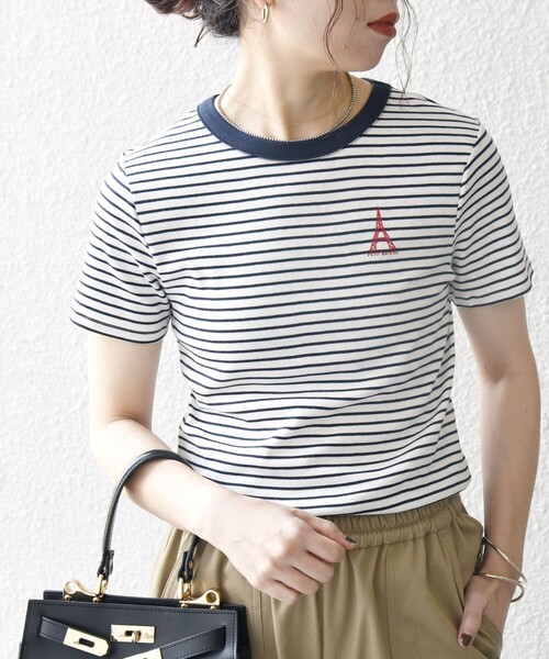 SHIPS for women / シップスウィメン 【SHIPS any別注】PETIT BATEAU: ロゴ プリント コンパクト ボーダー TEE 25SS SHIPS any別注】PETIT BATEAU: ロゴ プリント コンパクト
