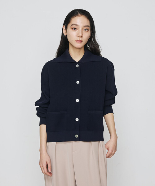 COMME CA（コムサ）の「片畦編 ニットカーディガン（カーディガン/ボレロ・レディース・ライトカーキ/ネイビー・FREE）」の2枚目の写真