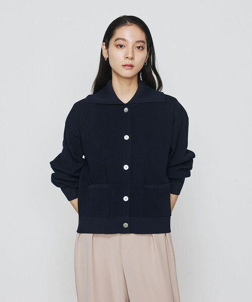 COMME CA（コムサ）の「片畦編 ニットカーディガン（カーディガン/ボレロ・レディース・ライトカーキ/ネイビー・FREE）」の4枚目の写真