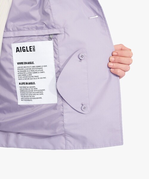 AIGLE(エーグル)の「GORE-TEX ゴアテックス 防風 撥水 透湿 フーデッドショートトレンチコート(トレンチコート・レディース・ライトグリーン/ライトパープル・34/38/36/40)」の22枚目の写真